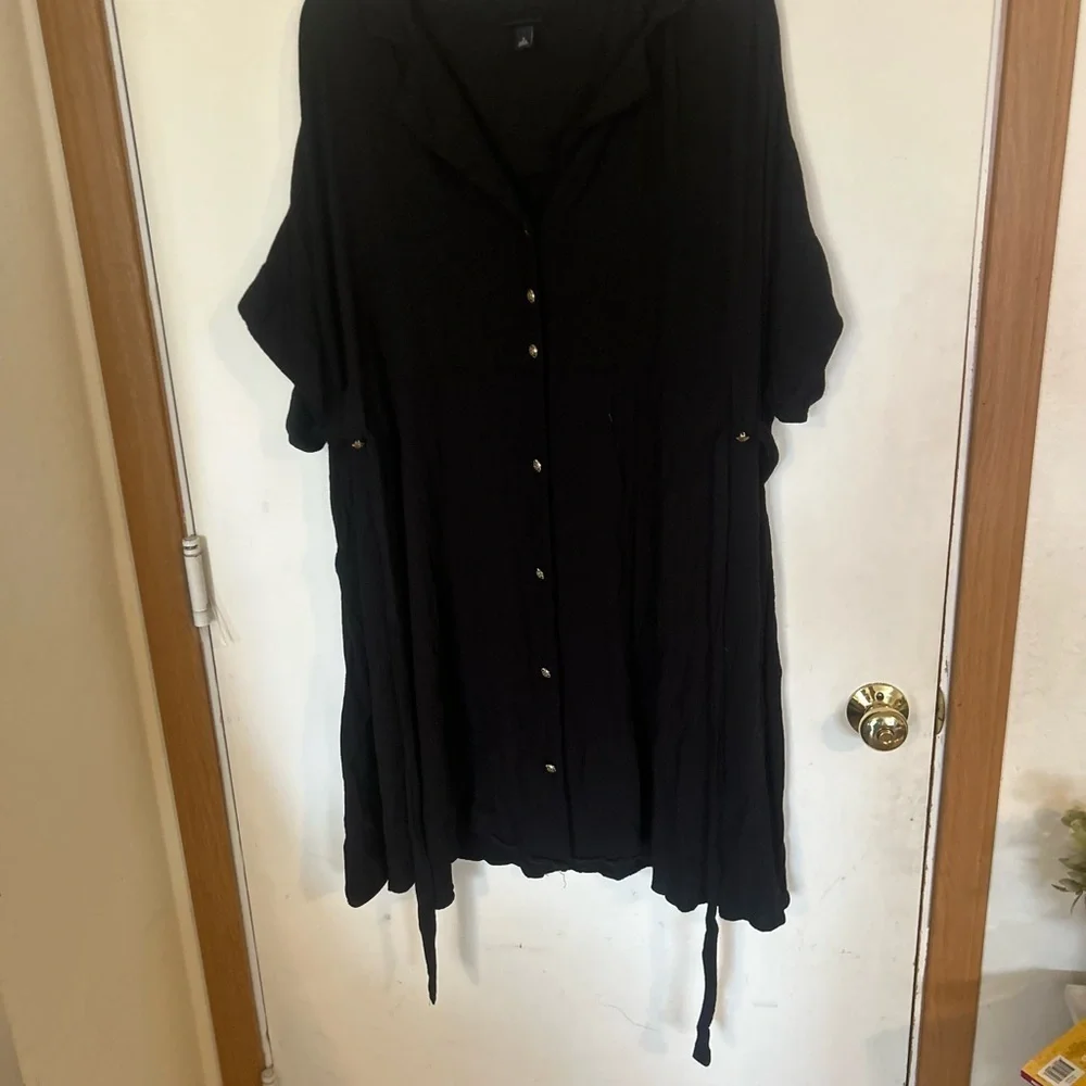 Rayon Slub Button-Front Collared Dress Size 3X black with gold buttons
